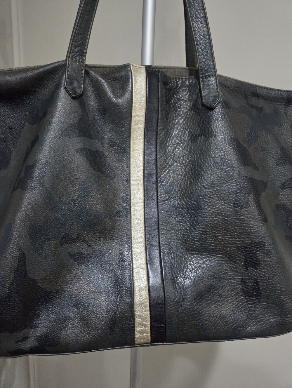 Positive Element Leather Tote Bag with Metallic Stripe - Black/Camo - Picture 2 of 9